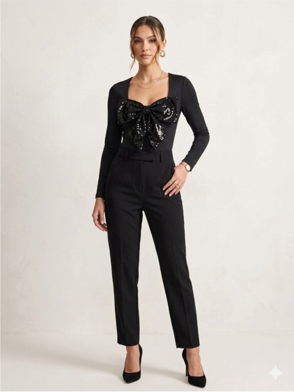 Cupcake and Cashmere sequin bow glitter stretch Bodysuit Large